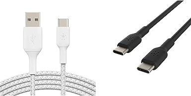 Belkin Braided USB-C Cable & USB-C to USB-C Cable (USB-C Fast Charge Cable for S20, S10, Note10, Note9, Pixel 4, Pixel 3, iPad Pro, More) USB Type-C Cable (3.3ft/1m, Black)