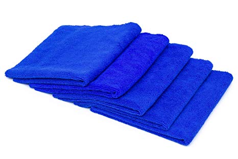 THE RAG COMPANY (5-Pack 16 in. x 16 in. Professional EDGELESS 365 GSM Premium 70/30 Blend Microfiber POLISHING, Wax Removal and AUTO Detailing Towels (16x16, Royal Blue)