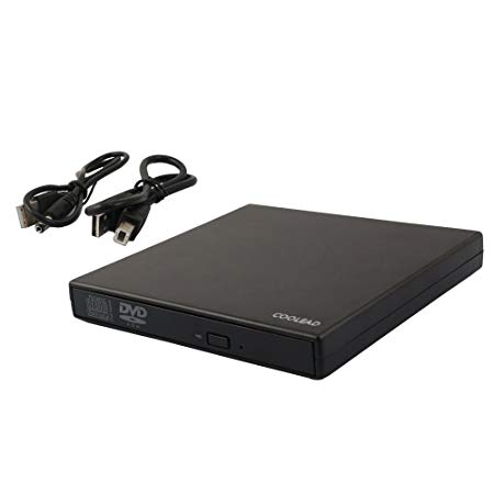 COOLEAD- Slimline USB External CD RW DVD ROM Drive for Laptops, Desktops and Notebooks (Black) with Microfiber Cloth