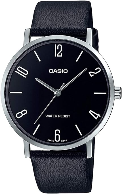 Casio MTP-VT01L-1B2 Men's Minimalistic Black Dial Black Leather Band Analog Watch