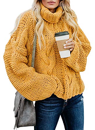 FARYSAYS Women's Cable Knit Turtleneck Long Sleeve Oversize Chunky Pullover Sweater Outerwear