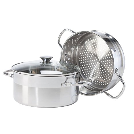 Oggi 5634 3 Piece Stainless Steel Pro Vegetable Steamer Set, 5 quart, Silver