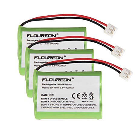 Floureon 3 Packs 3.6V 900mAh Rechargeable Cordless Phone Telephone batteries for Motorola SD-7501 AT-T/Lucent 27910 8058480000 8900990000