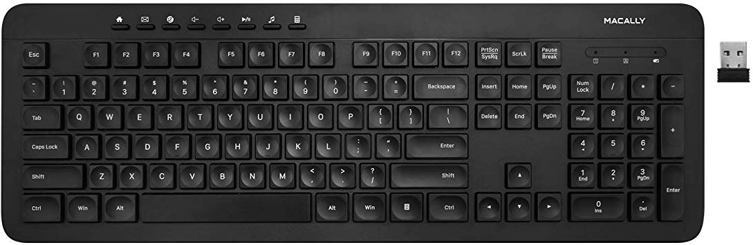 Macally 2.4G Wireless Keyboard for PC Computer, Desktop, Laptop, Surface Pro, Ultra Slim Full Size Keyboard with Numeric Keypad - Compatible with Windows 10/8/7/Vista/XP, etc.