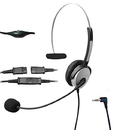 Voistek Call Center Telephone Headphone with Noise Canceling Microphone   Volume Mute Controls for Cisco Linksys SPA Polycom Grandstream Panasonic Zultys & Gigaset Office IP & Many Cordless Dect Phones with Standard 2.5mm Headset Jack (Mono QD A2H10P25)