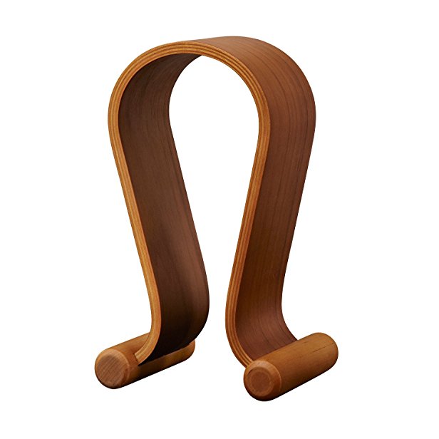 Headphone Stand Wooden with Rubber feet - Walnut Veneer - Keeps your Headset Safe For Music, Computer, Online Gaming Height 10 inch Fits Bose, Sony, AKG, Sennhesier, Beats, Skull Candy by HUANUO