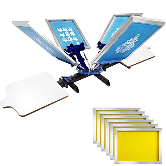 VEVOR Screen Printing 4 Color 2 Station Screen Printing Machine and 6 Pieces 20x24 Inch Aluminum Screen Frame with Yellow 305 Count Mesh