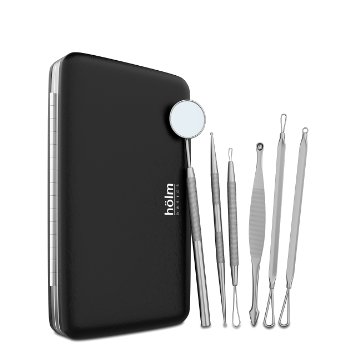 Hölm Blackhead/Acne Remover Tool Kit - 6 Comedone Extractor Instruments in Leather Travel Case