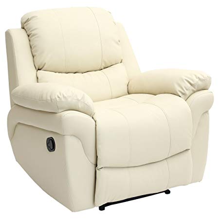 MADISON LEATHER RECLINER ARMCHAIR SOFA HOME LOUNGE CHAIR RECLINING GAMING (Cream)