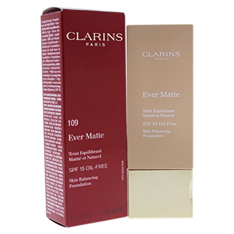 Clarins Ever Matte Skin Balancing Foundation SPF 15, No. 109 Wheat, 1.1 Ounce