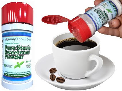 Pure Stevia Powder Extract Sweetener in Convenient Shaker Jar - Zero Calorie Sugar Substitute
