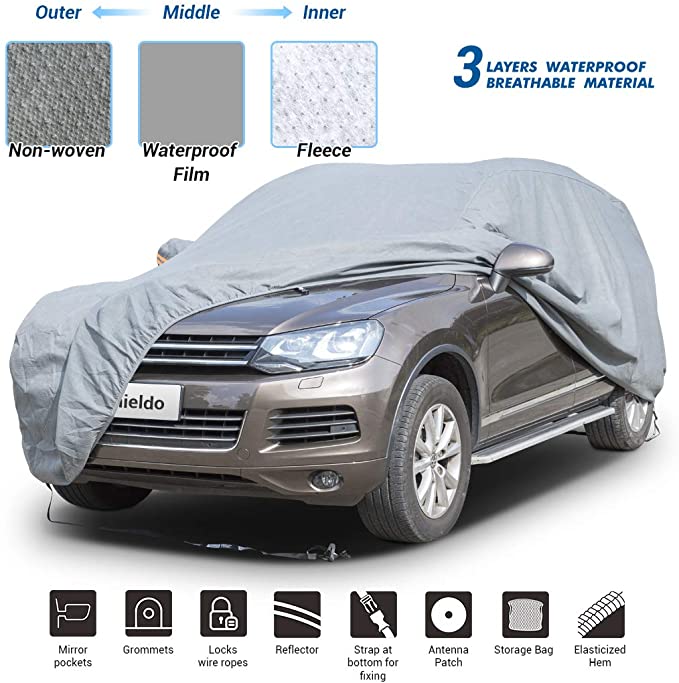 Shieldo Soft Shell Car Cover Waterproof Windproof Snowproof All Season Weather-Proof Fit 180"-195" Full Size SUV
