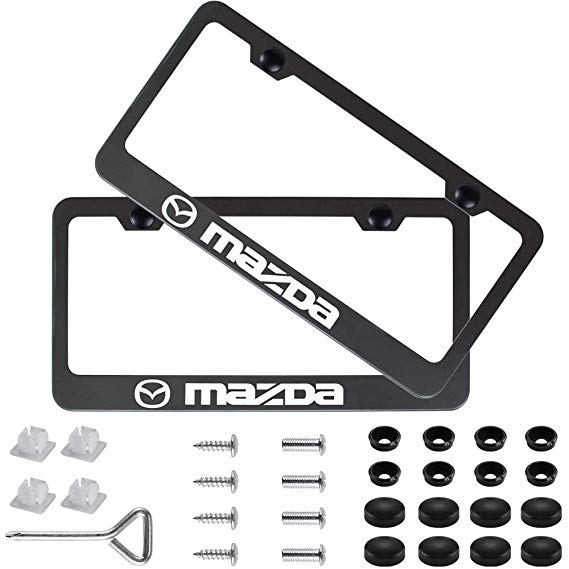 Auto sport 2pcs License Plate Frames with Screw Caps Set Stainless Steel Frame Applicable to US Standard Cars License Plate Fit Mazda Accessory