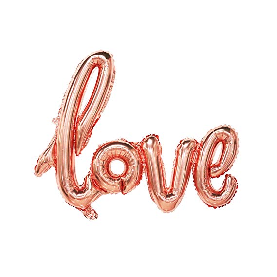 Love Balloon Rose Gold | Valentines Day Decorations | Valentine Mylar Balloons | Wedding, Bridal Shower, Anniversary, Engagement Party Decor | Large Size, 30" x 24"