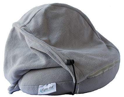 Lights Out - The First Block Out The World Travel Pillow - (Gray) with Hoodie, Full Face Coverage and Contour Neck Support. Perfect Travel Pillow for Sleeping in Car, Airplane, Bus or Train.