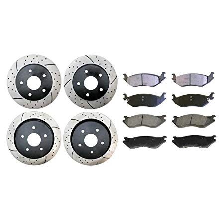 Prime Choice Auto Parts BRAKEPKG570 Set of 4 Drilled and Slotted Rotors and 8 Ceramic Brake Pads