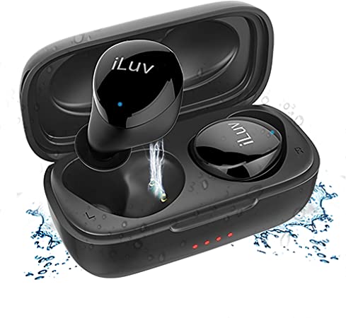 iLuv TB100 Black True Wireless Earbuds Cordless in-Ear Bluetooth 5.0 with Hands-Free Call Microphone, IPX6 Waterproof Protection, High-Fidelity Sound; Includes Compact Charging Case & 3 Ear Tips