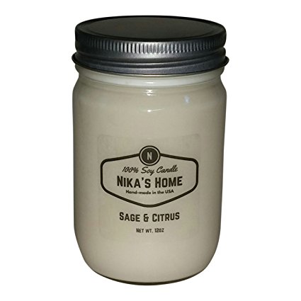 Nika's Home Sage & Citrus Soy Candle - 12oz Mason Jar