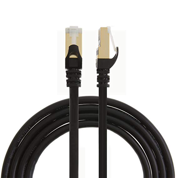 CableCreation CAT7(Category 7) Double Shielded Ethernet Patch Cable, 50U”Gold Plated Contact,SSTP Network Cable Up to 10 Gigabit, Band Width:600MHZ,100ft/30m, Black Color