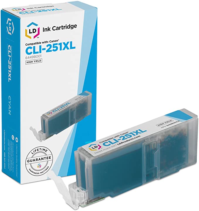 LD Compatible Ink Cartridge Replacement for Canon CLI-251XL 6449B001 High Yield (Cyan)