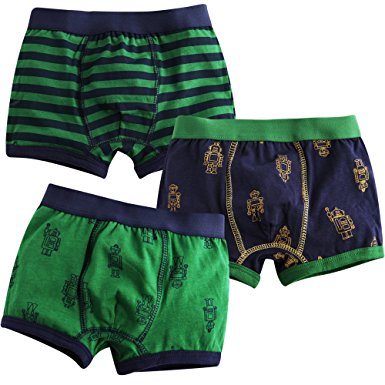 Vaenait Baby Toddler Kids Boys Boxer Brief 3-Pack Underwear Set Green Robot