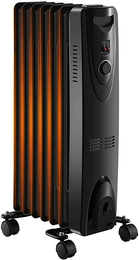 R.W.FLAME Space Heater Oil Filled Radiator Heater, 3 Heat Settings, Thermostat Adjustment Quiet Portable Heater with Tip-over & Overheating Functions Black