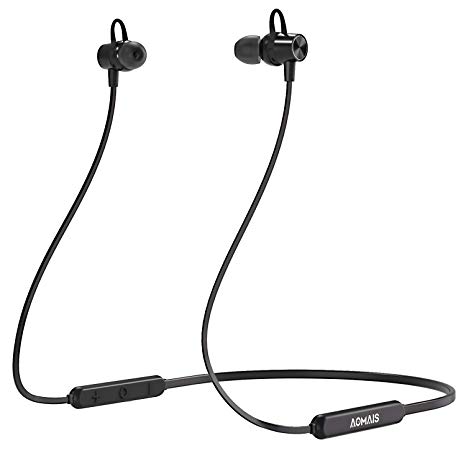 AOMAIS E2 Bluetooth Headphones, Quick Charge Wireless Neckband Earphones, Lightweight Stereo in Ear Magnetic Headset, Sweatproof Earbuds Built-in Microphone Secure Fit Running, Gym (Black)