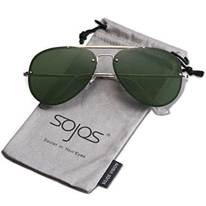 SOJOS Rimless Aviator Sunglasses for Men and Women Metal Frame Mirrored Lens TRENDALERT