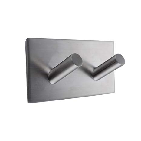 KES A7063H2 Bathroom Lavatory Self Adhesive Double Coat and Robe Hook, Brushed Stainless Steel