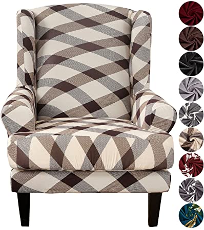SHANNA Chair Covers for Armchairs, Spandex Sofa Cover Stretch Wing Chair Slipcover - Wingback Chair Covers Furniture Protector - Geometric Squared