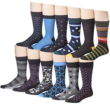 James Fiallo Mens 12 Pack Patterned Dress Socks