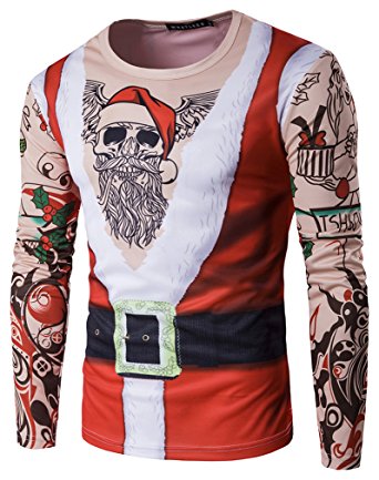 Whatlees Men's Christmas Faux Ugly Cardigan With Tie Print T-Shirt