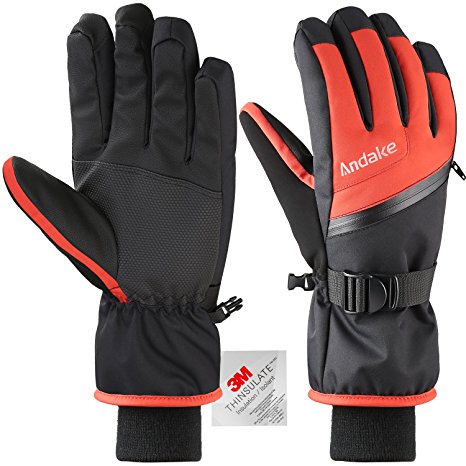 Andake Ski Gloves for Men, 3M Thinsulate Extremely Warm Winter Gloves Insulated Gloves Waterproof Windproof Gloves with Adjustable Cuffs,Best for Riding, Snowboarding,Skiing and other Winter Sports