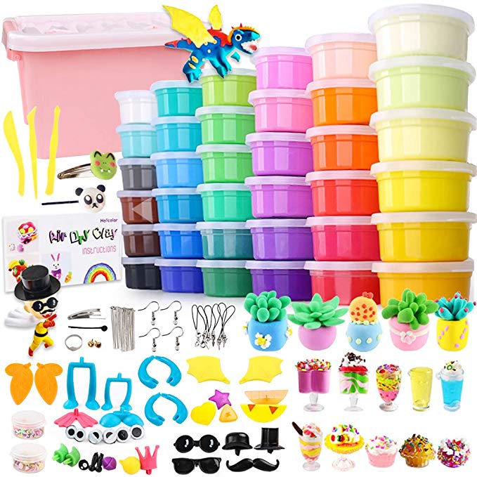 HOLICOLOR 36 Colors Air Dry Clay Kit Magic Modeling Clay Ultra-Light Clay with Accessories, Tools and Tutorials for Kids DIY Crafts