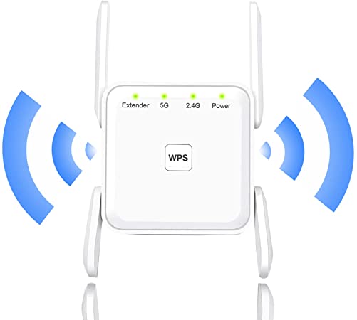 WiFi Range Extender, 1200Mbps Wireless Signal Repeater Booster, Dual Band 2.4G and 5G Expander, 4 Antennas 360° Full Coverage, Extend WiFi Signal to Smart Home & Alexa Device