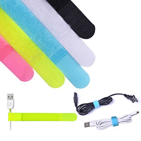 Avantree 20 PCS Reusable Colorful Tidy Cable Ties, Cord Fastening Wraps Straps, Hook and Loop Special Design Wire Organizer for Tablet PC TV etc.