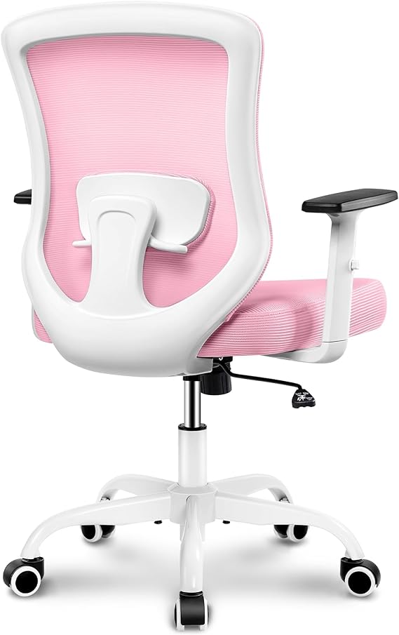 Winrise Office Chair, Ergonomic Home Office Desk Chairs, Breathable Mesh Comfortable Work Chair Adjustable 2D Armrests, Rocking Executive Chair, Swivel Task Chair with Lumbar Support (Pink)