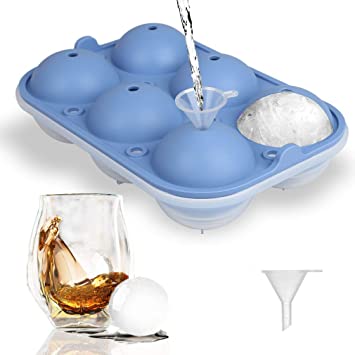 TGJOR Ice Cube Trays, Easy Release 2.5” Ice Sphere Tray with Lid, Reusable Ice Ball Maker for Whiskey, Cocktail or Homemade (Funnel Included) blue
