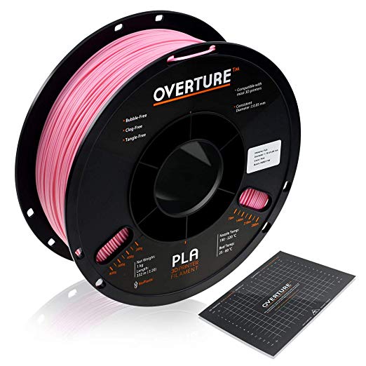 OVERTURE PLA Filament 1.75mm with 3D Build Surface 200mm × 200mm 3D Printer Consumables, 1kg Spool (2.2lbs), Dimensional Accuracy  /- 0.05 mm, Fit Most FDM Printer, Pink