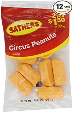 Farley's & Sathers Candy, Circus Peanuts, 2.5 Ounce, Pack of 12