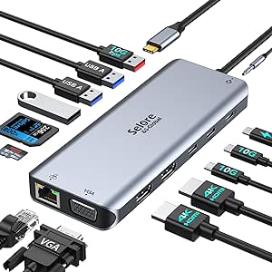 USB C Docking Station for Laptop Dual Monitors, USB C Upgrade14 in 1 Triple Display with 2 HDMI,VGA,10Gbps USB A/C,100W PD,8 USB A/C Ports USB C to Dual HDMI Adapter for Dell/HP/Surface/MacBook