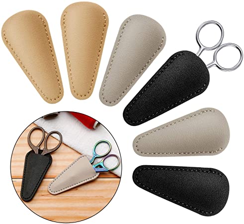 6 Pieces Scissors Sheath Safety Leather Scissors Cover Protector Colorful Sewing Scissor Sheath Portable Eyebrow Trimming Beauty Tool Protection Cover Collect Bags (Black, Gray and Light Apricot)