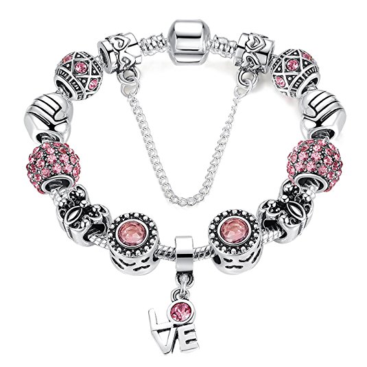 Presentski Silver Plate Charm Bracelet Show Love Gifts for Girls