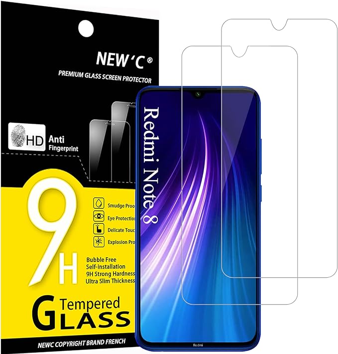 NEW'C 2 Piezas, Protector Pantalla para Xiaomi Redmi Note 8, Note 8 2021, Xiaomi Mi 9 Lite, Antiarañazos, Antihuellas, Sin Burbujas, Dureza 9H, 0.33 mm Ultra Transparente, Ultra Resistente