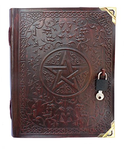 QualityArt Pentacle Lock Leather Journal Leather Artist Notebook Diary Sketchbook 9x7 Inches Dark Brown