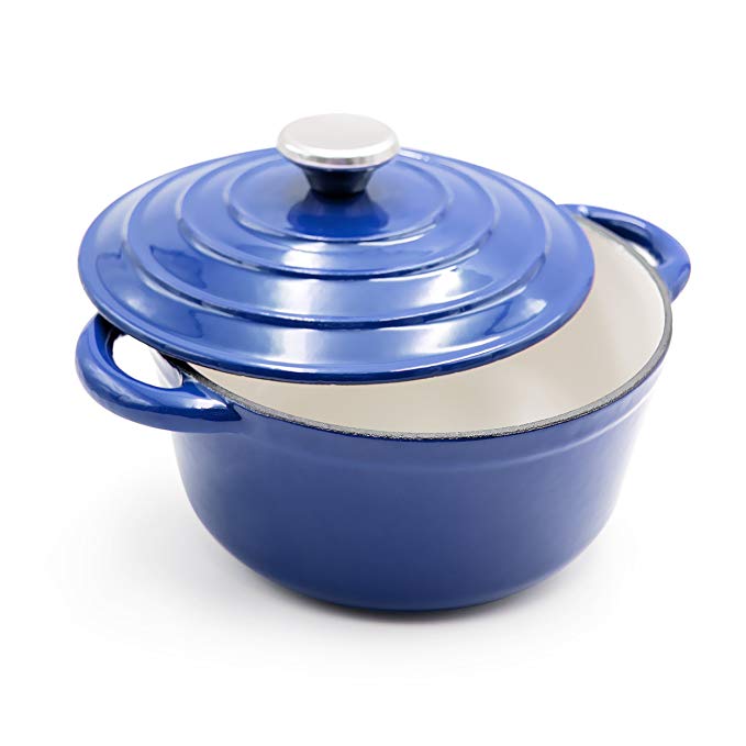 Enameled Cast Iron Dutch Oven - 5-Quart Cobalt Blue Round Ceramic Coated Cookware French Oven with Self Basting Lid by AIDEA