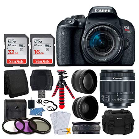 Canon EOS Rebel T7i Digital SLR Camera with EF-S 18-55mm f/4-5.6 IS STM Lens   58mm Wide Angle Lens   2x Telephoto Lens   48GB SD Memory Card   UV Filter Kit   Flexible Tripod - Full Accessory Bundle