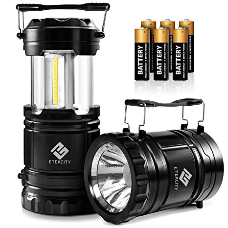 Etekcity Portable LED Camping Lantern and Flashlight with AA Batteries for Camping, Hiking, Fishing, Reading, Emergency, Hurricane, Power Outage (Black, Collapsible)