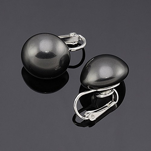 Black Swarovski Elements large pearl classic silver clip on earrings
