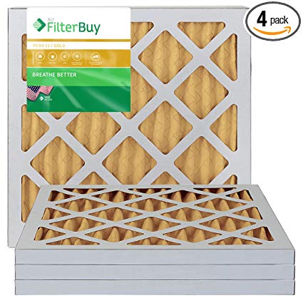 FilterBuy 18x18x1 MERV 11 Pleated AC Furnace Air Filter, (Pack of 4 Filters), 18x18x1 – Gold